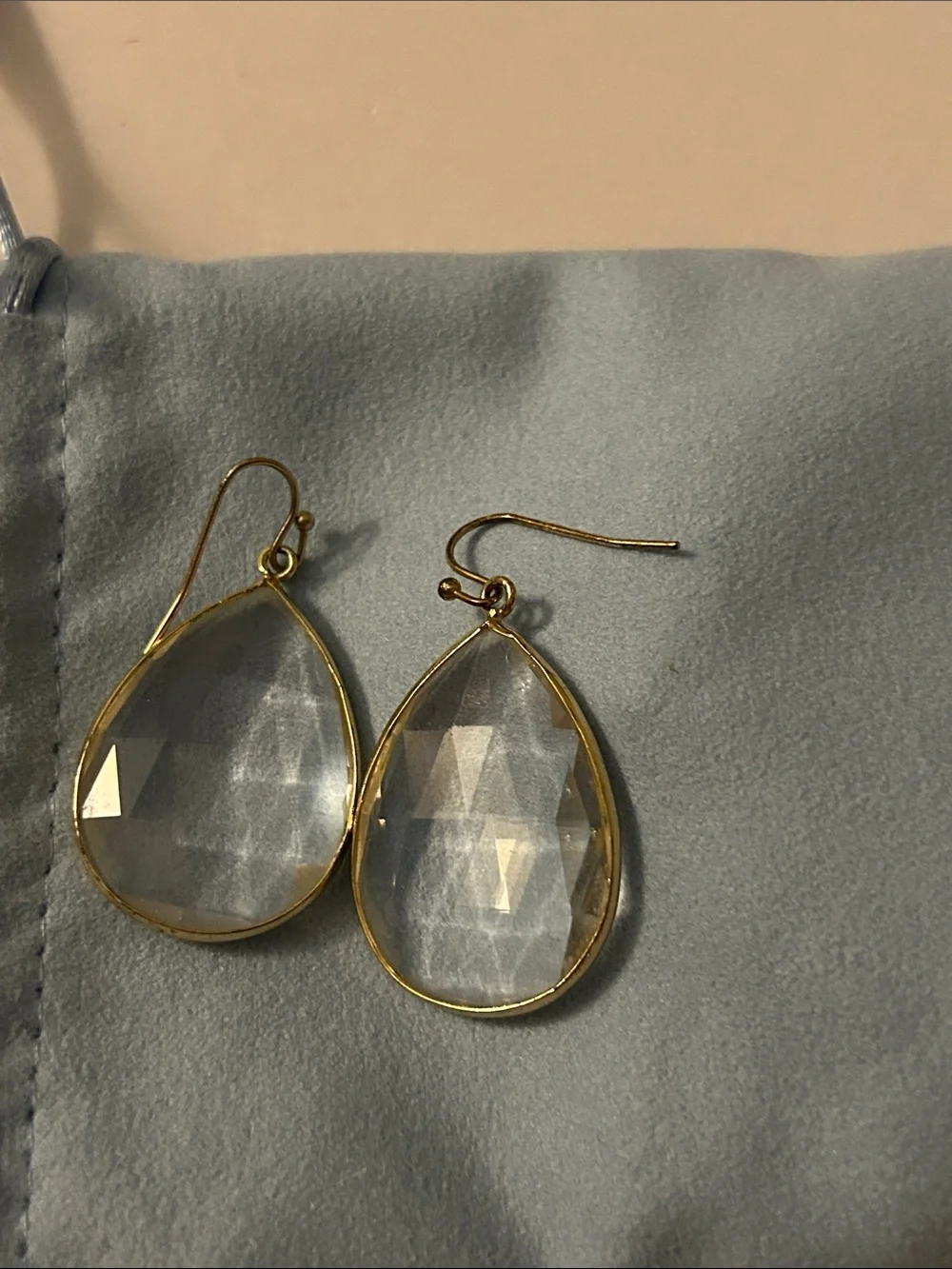 Anthropologie Gold clad Clear Teardrop Dangle Earrings